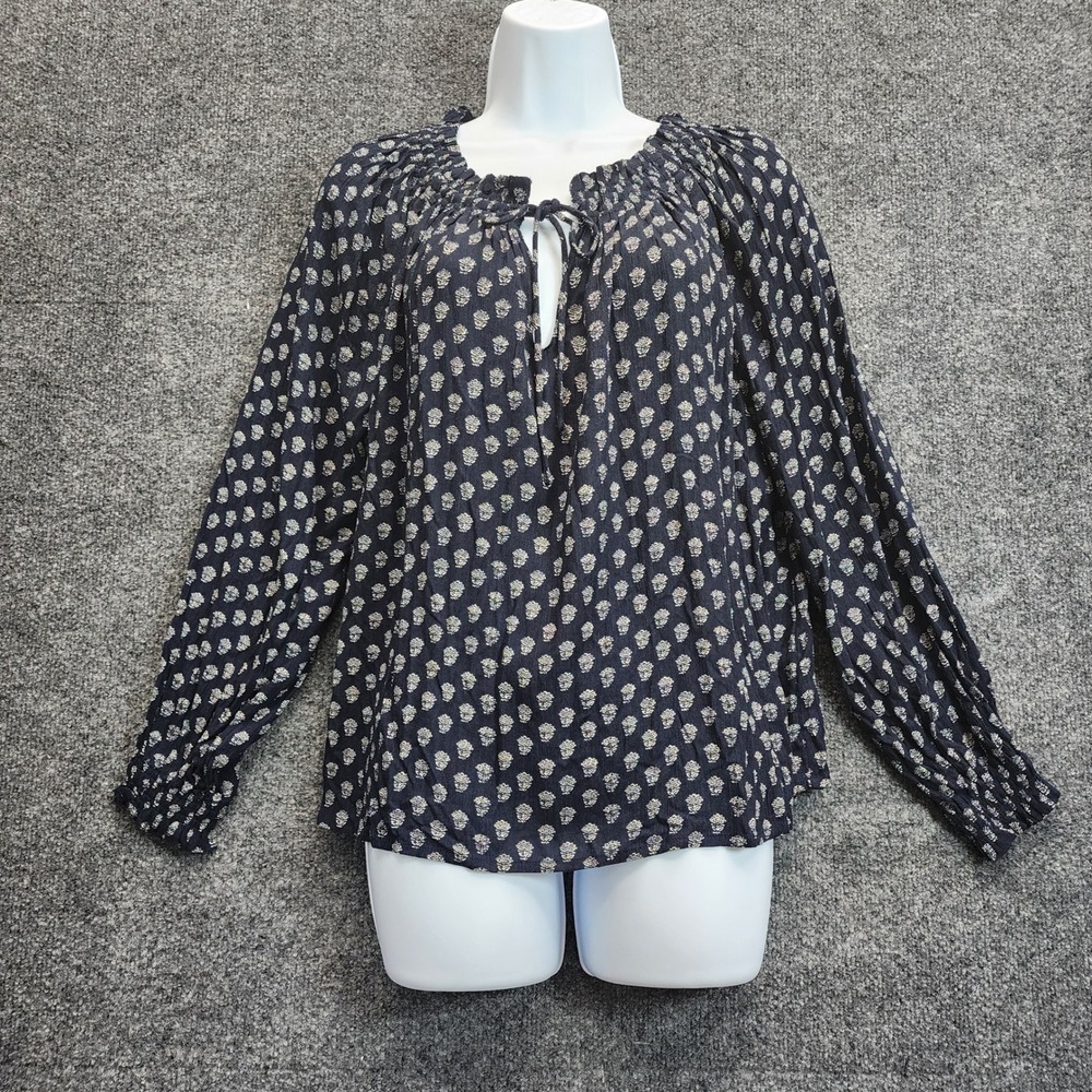 Faherty Womens Boho Peasant Floral Cottagecore Viscose Tie Neck Blouse Size XS - Picture 1 of 7